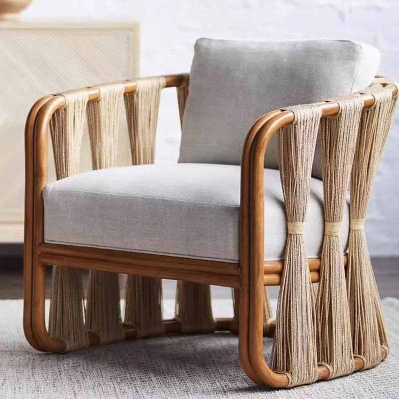 Nórdico al aire libre de caña ocio creativo sofá silla pequeña casa balcón mesa de té individual combinación de jardín perezosa silla de caña