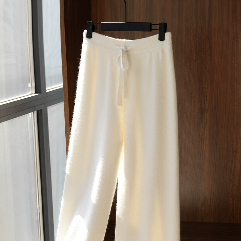 Четырехногие шерстяные брюки для детей 2024 осень и зима новые легкие роскошные повседневные шерстяные трикотажные брюки простые свободные брюки