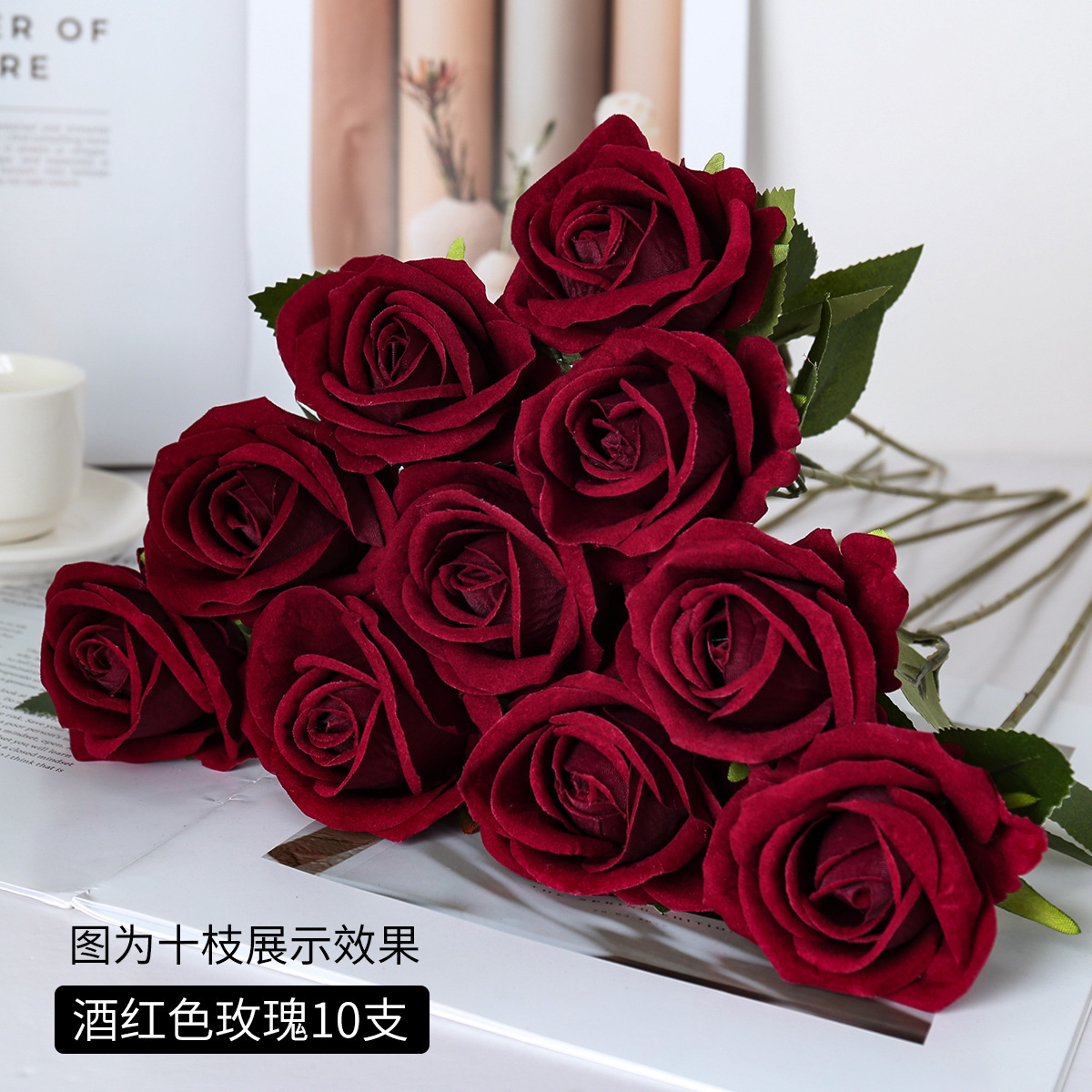 Ramo de Rosas Artificiales de Tela, Alta Simulación, para Hogar