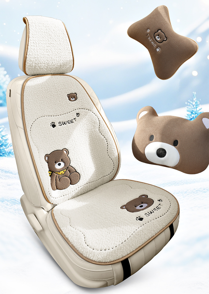 Car Seat Cushion Autumn and Winter Short Plush Cartoon Cute Seat Cover Warm Single Piece Rear Seat Universal for Men and Women Half Cover