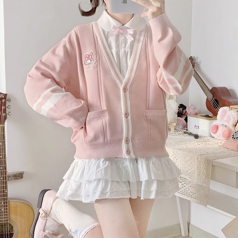 College Style New jk knitted coat women's Japanese style loose slimming sweet all-match cardigan sweater cute spring and autumn