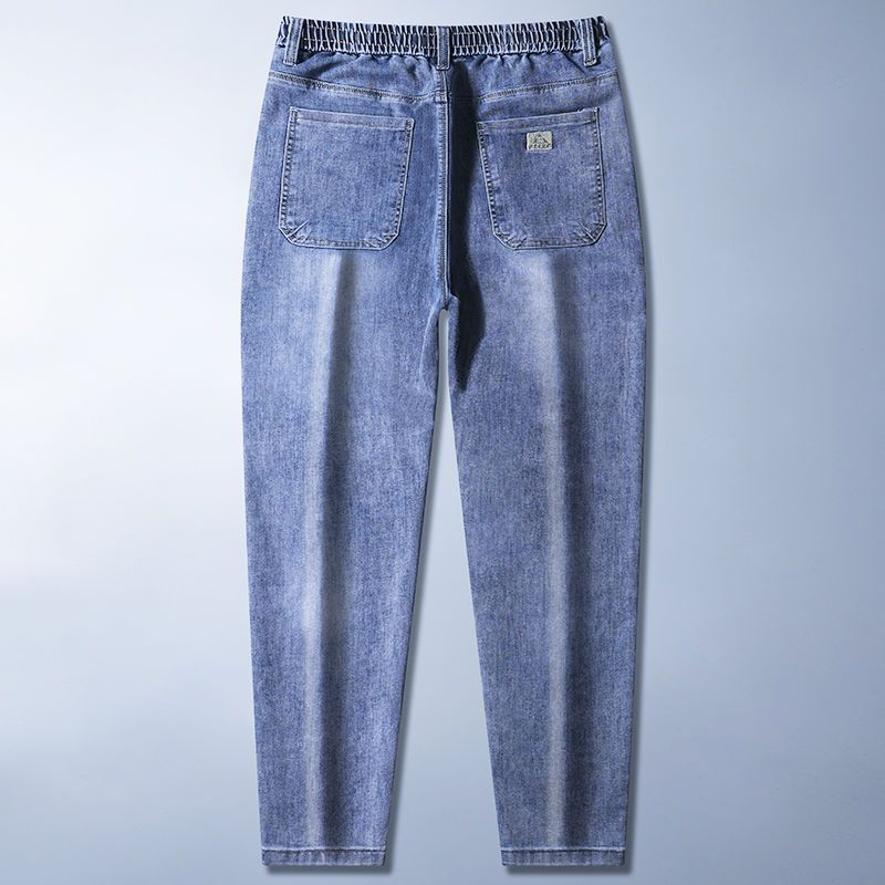2023 Summer Thin Jeans Breathable Loose Elastic Waist Trendy Brand Straight Tube Workwear Men's Casual Pants_voghion.com