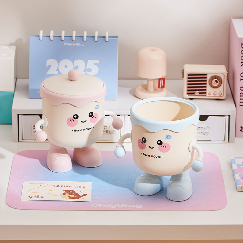 かわいいデスクトップゴミ箱ミニ高価値デスクダイニングテーブル寝室ベッドホーム小型ゴミ収納ボックス|undefined