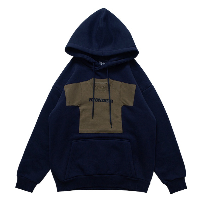 Ropa de hombre FGSS | Sudadera con capucha informal para parejas, forrada de lana, con diseño retro americano, estilo divertido y empalmado, nueva colección otoño-invierno 2025