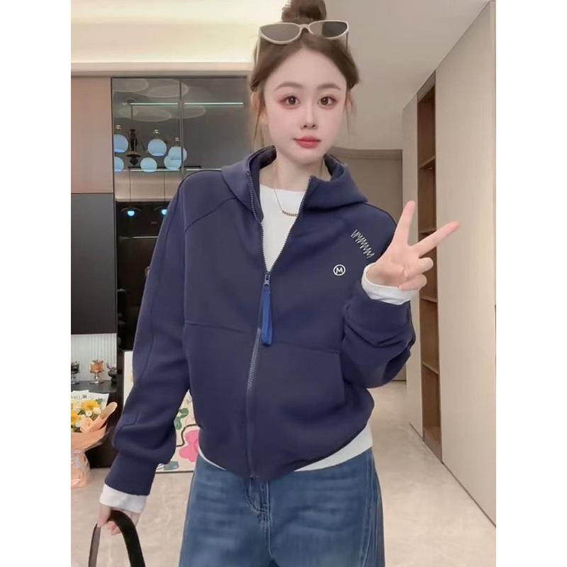 韩系慵懒风连帽卫衣女2025秋新款拉链开衫宽松显瘦小个子百搭外套|undefined