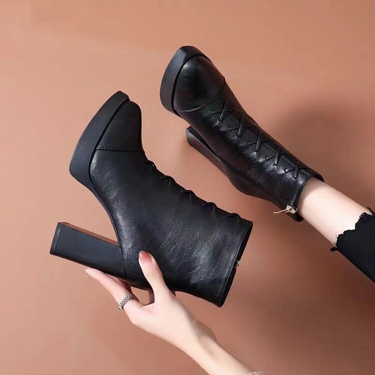 Brand Special Offer: Women's High-Heeled Genuine Leather Martin Boots, 2026 New Autumn/Winter Model, Waterproof Platform, Versatile Chunky Heel, Side Zipper Ankle Boots Brand Special Offer: Women's High-Heeled Genuine Leather Martin Boots, 2026 New Autumn/Winter Model, Waterproof Platform, Versatile Chunky Heel, Side Zipper Ankle Boots