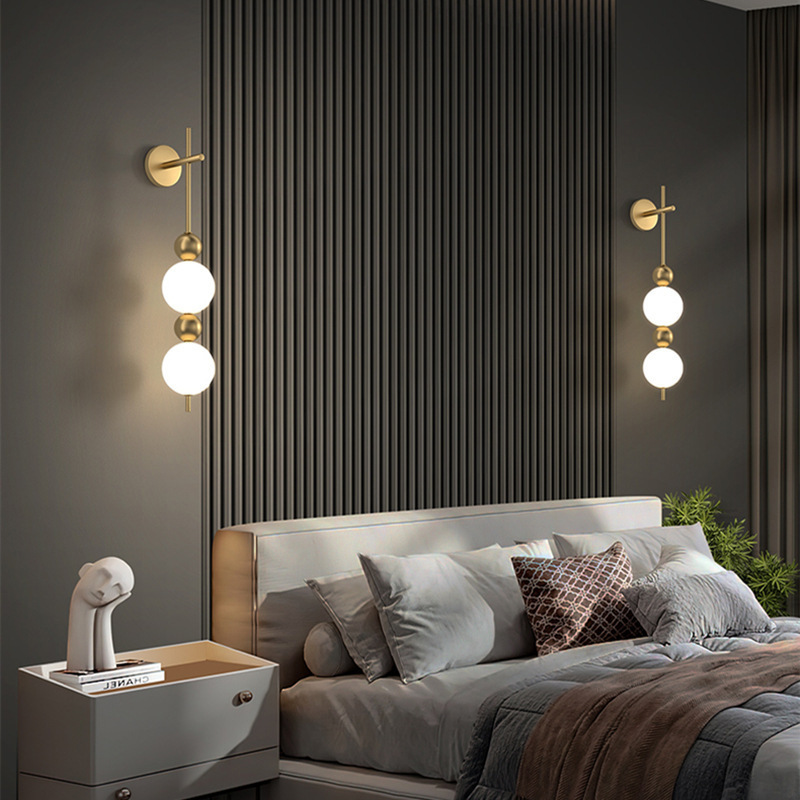 Luz de pared redonda nórdica pasillo lujoso fondo de cabecera de cama sala de estar lámpara de dormitorio creativa calabaza simple escalera lámpara de pared atrás