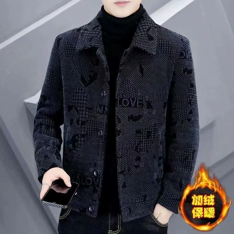 2023 мужское осенне-зимнее Новое высококачественное шерстяное пальто с лацканами, повседневное универсальное утолщенное Короткое шерстяное мужское пальто