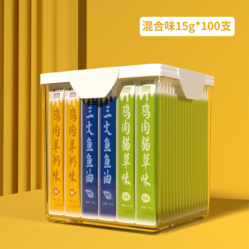 100 tiras de gato FCL Snacks para gatos Aceite de pescado genuino, pollo, engorde, nutrición, hidratación, alimento básico para gatitos enlatados