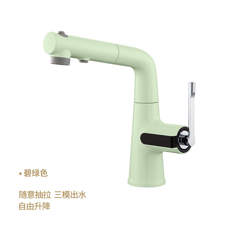 Pistola gris elevador giratorio y pull-pull lavabo grifo de un solo orificio todo el gabinete de baño de crema de cobre se puede lavar el cabello