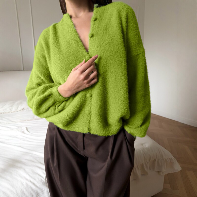 2026 New European and American Style Lazy Style Round Neck Faux Mink Cardigan for Women, Loose and Soft Knit Jacket, Versatile Sweater