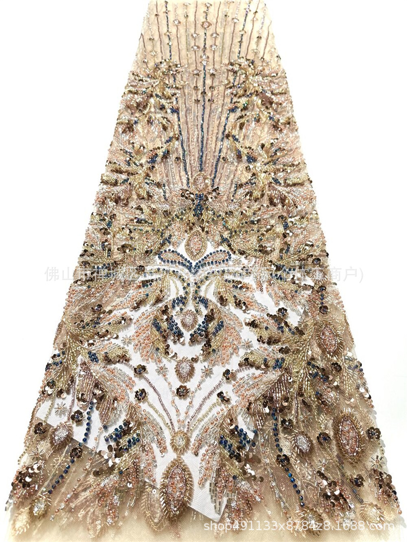 Corte europea anchoa bordada tela de malla alfombra roja vestido de cena de alta gama fiesta temática tela lujosa ligera image 6