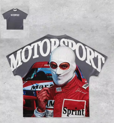 メンズレーシングカーTシャツ、レターとラウンドネックのショートジャージ、SuéterY2Kモデル、アウトドアサマーTシャツ|undefined