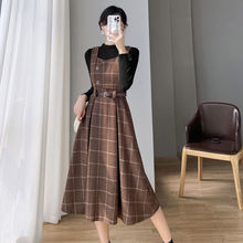 背带连衣裙女装秋冬2025新款小个子法式复古毛呢格子套装冬裙