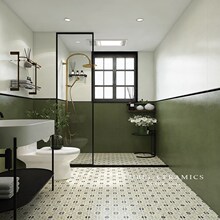绿色复古瓷砖油漆面墙砖卫生间浴室厨房墙面地砖600x600法式阳台