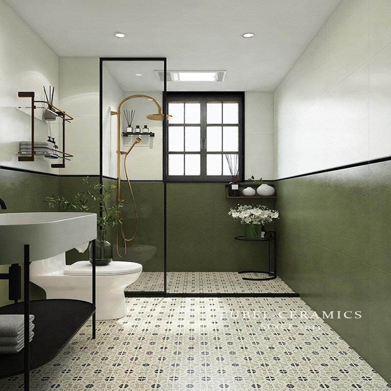 绿色复古瓷砖油漆面墙砖卫生间浴室厨房墙面地砖600x600法式阳台
