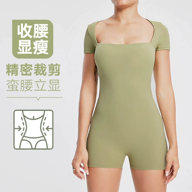 Европейские и американские спортивные фитнес-комбинезоны женские облегающей быструю сухую одежду для йоги ягодиц беговые тренировки с нагрудными подушечками шорты с короткими рукавами