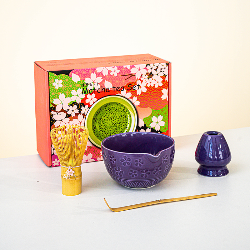 FJT 사쿠라 광구그릇 퍼플 4종세트(사쿠라박스 그린무늬)