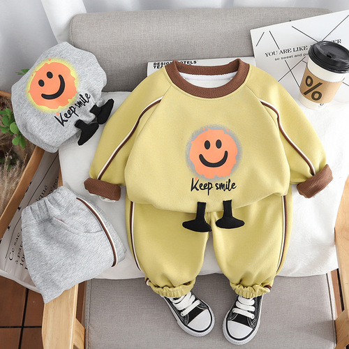 2024 Spring New Boys Cartoon Crew Neck Sweatshirt Long Sleeve Set, Boys' Baby Sports Pants Two-Piece Set for Dropshipping