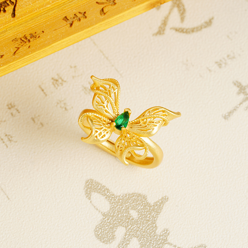 Vietnam Sha Jin Guo Tide hueco mariposa femenina nicho anillo de boca viva no se desvanecerá joyas de alta calidad fuente al por mayor