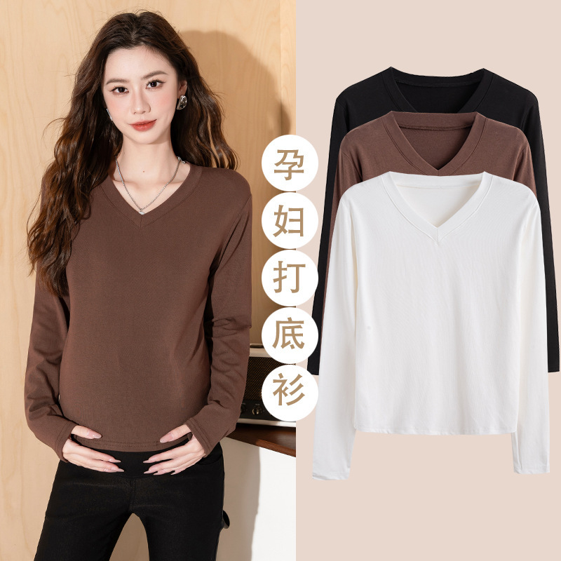 2024 Pregnant Women Autumn New Long-sleeved T-shirt Design Sense Fashion Top Age-reducing Base Shirt Maternity Wear