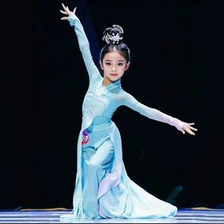 儿童古典舞天宫掠影蓝色演出服飘逸长裙舞台表演服艺考考级舞蹈服