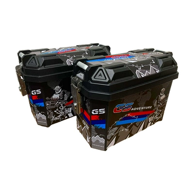 Electric Vehicle Side-Mounted Scooter Side, Electric car tail box - 36l-red-and-blue-bars-and-black-saddlebags-pair-mounting-bracket-tail-rack-model