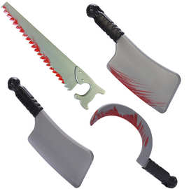 万圣节道具塑料玩具鬼头把刀海盗弯刀跨境外贸派对用品锯子仿真品