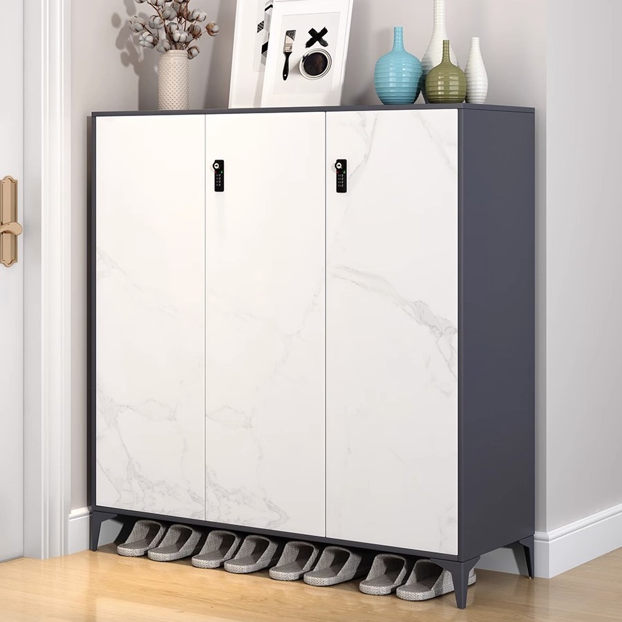 Gabinete de zapatos de acero para el hogar gabinete de almacenamiento de pasillo de entrada con cerradura interior y exterior simple moderno estante de zapatos a prueba de polvo
