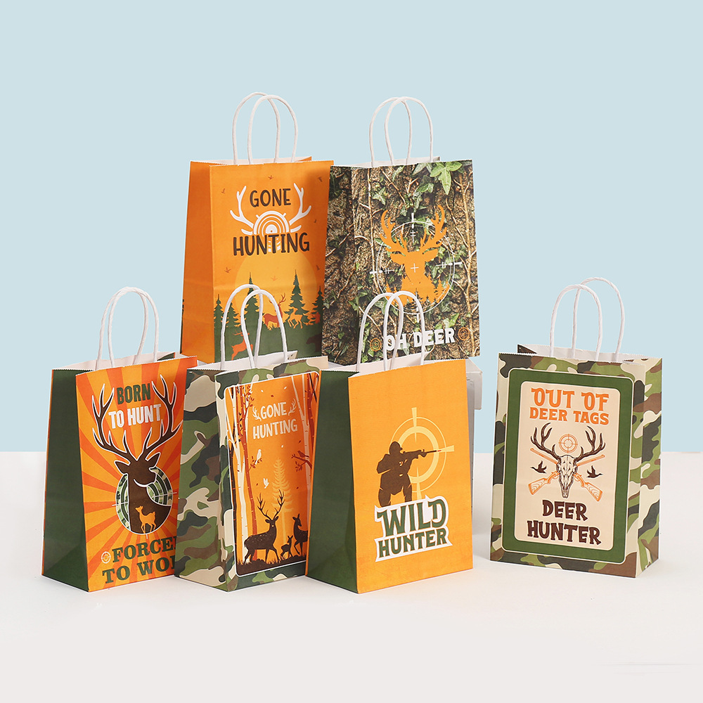 跨境野外狩猎主题礼品包装袋牛皮纸袋派对糖果手提袋批发包装袋