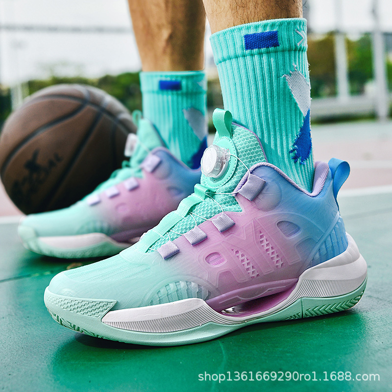 Non-slip wear-resistant high-top rotating button basketball shoes men's and women's luminous mesh breathable sneaker sneakers Non-slip wear-resistant high-top rotating button basketball shoes men's and women's luminous mesh breathable sneaker sneakers