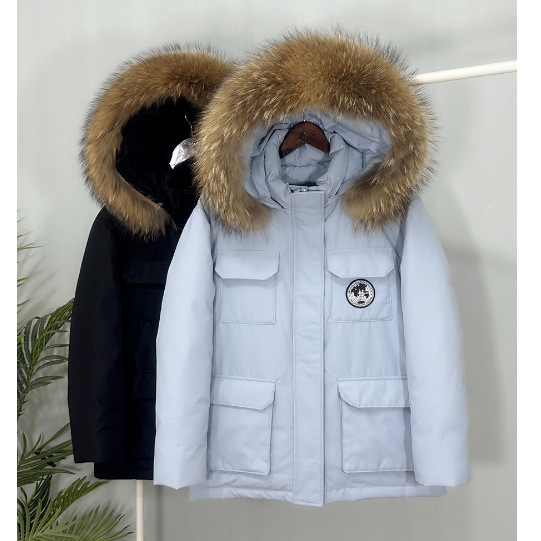 Sky Blue Work Down Jacket Women's Mid-length 2024 Winter New Couple Parker White Duck Down Thickened Jacket