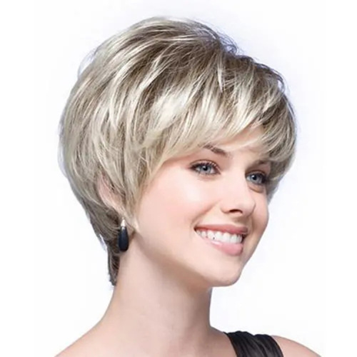 Factory direct sales foreign trade ladies short hair fluffy gradient off-white oblique bangs wig Rose Net one-piece drop shipping