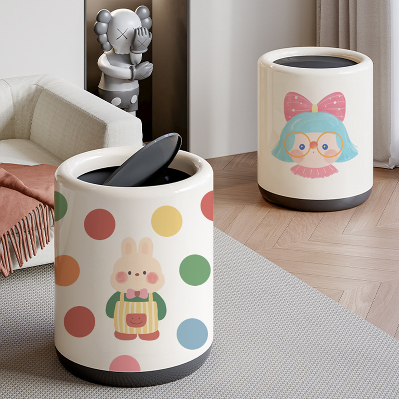Trash Can for Home Living Room and Bathroom 2025 New Large-Capacity Kitchen Bedroom High-Value Cream Style Swing Lid