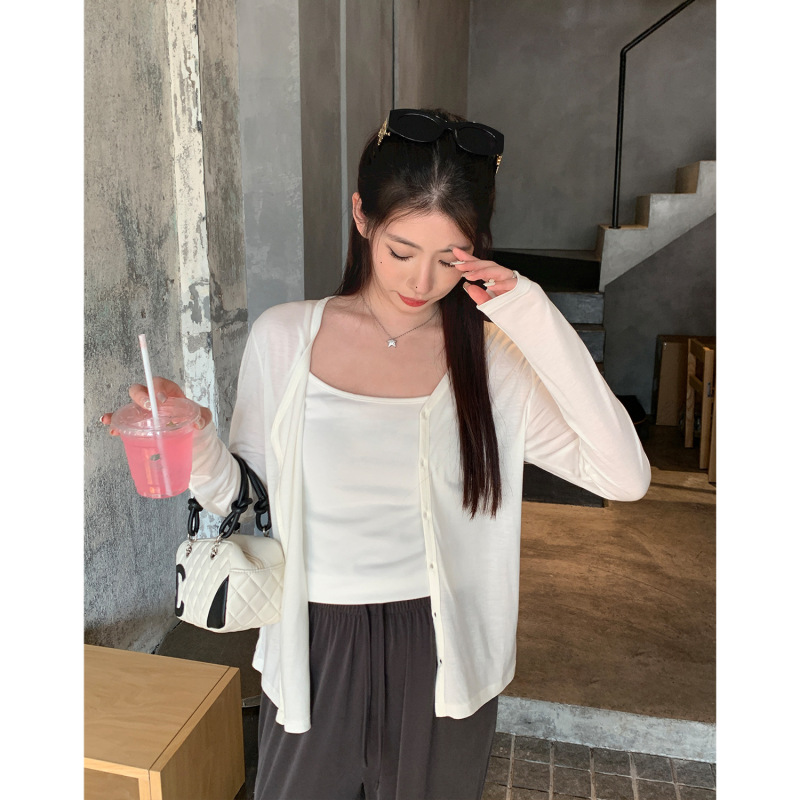 阿一  天丝醋酸纸片人开衫女夏季宽松外搭轻薄款防晒长袖针织上衣|undefined