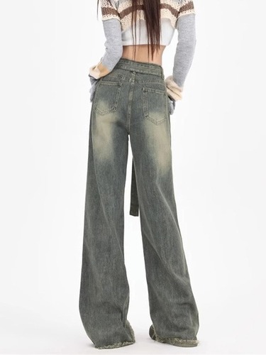 American Retro Yellow Clay Color Wide Leg Women's Autumn New Arrival High Street Vibe Style High Waisted Loose Slimming Pants