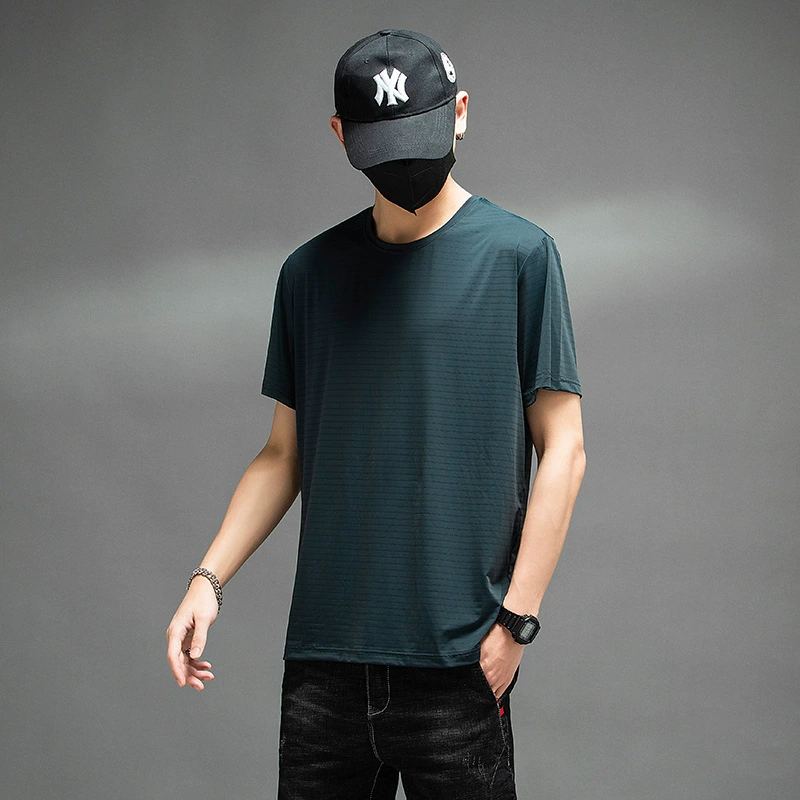 Весенне-летняя новая быстросохнущая футболка из тонкого ледяного шелка, мужская свободная повседневная дышащая футболка с короткими рукавами, однотонная футболка с низом