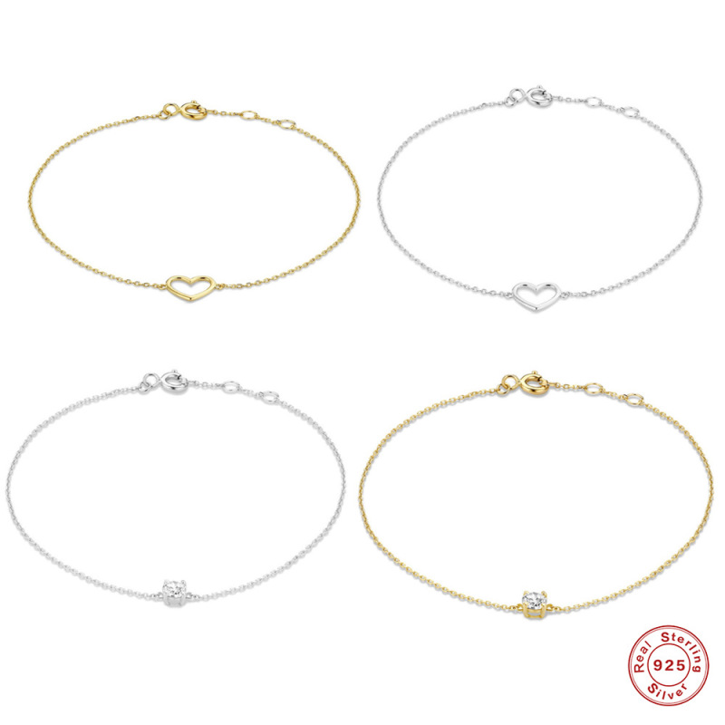 S925 Sterling Silver Single Diamond Heart Bracelet for Women, Korean Style, Unique Design, Diamond-Encrusted Accessory, Niche Light Luxury Bracelet