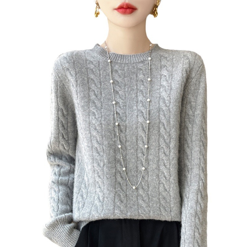 Suéter de lana pura suave suéter de cuello redondo de mujer torcedor otoño invierno alta sensación interior engrosado suelto jersey de punto nuevo