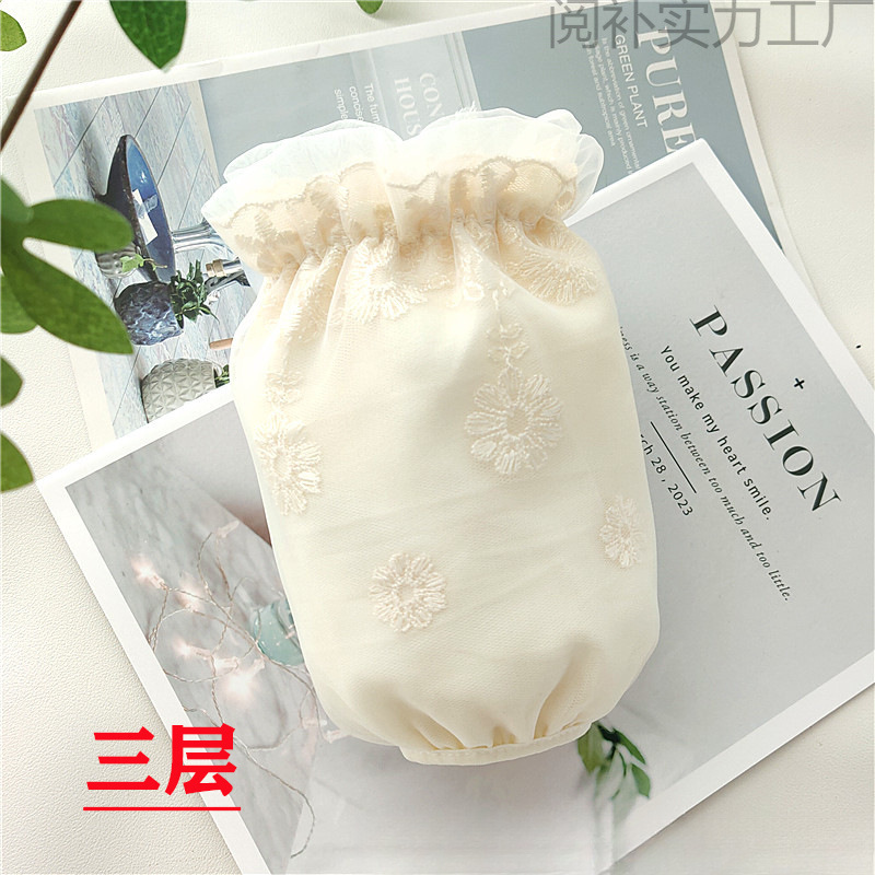 蕾丝袖套女短款冬季三层防污护袖成人米白色羽绒服套袖办公室袖头