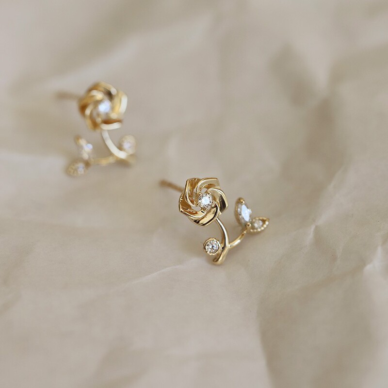 S925 Sterling Silver Blooming Rose Fresh Style Earrings for Women Trendy Super Fairy-Like Temperament Earrings Personalized Retro Mini Ear Accessories S925 Sterling Silver Blooming Rose Fresh Style Earrings for Women Trendy Super Fairy-Like Temperament Earrings Personalized Retro Mini Ear Accessories