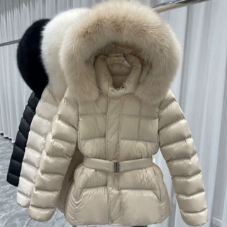 连帽大毛领短款棉衣女腰带束腰设计显瘦棉袄冬季女装源头一件代发