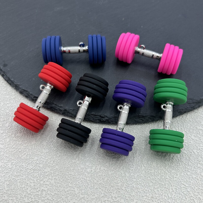 Creative mini fitness equipment dumbbell keychain bag pendant gym sports accessory figurine small gift