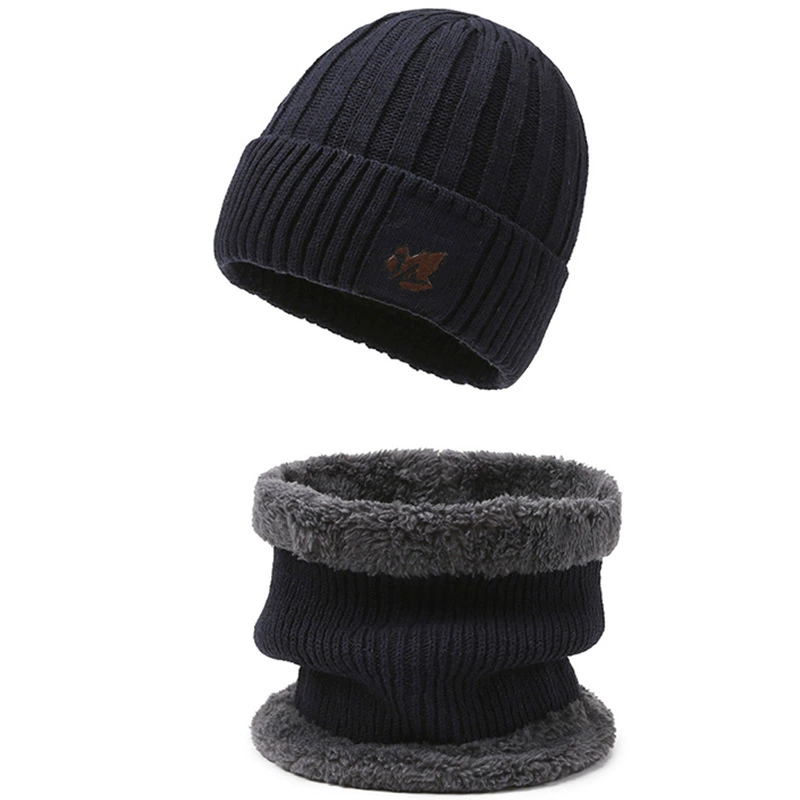 Knitted hat and neck warmer set unisex, 3‑piece with gloves, fleece‑lined, warm winter