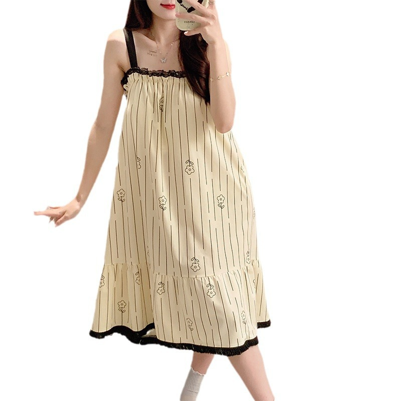 Verano 2024 con cojín de pecho pijama de niñas de algodón cabina pijama suelta dulce estudiante encaje ropa para el hogar