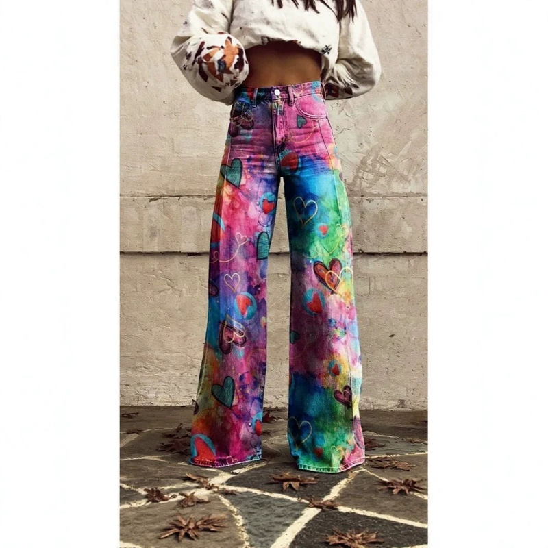 2026 Cross-Border Amazon Bestseller: European and American Style Floral 3D Print Loose Wide-Leg Vintage American Trousers