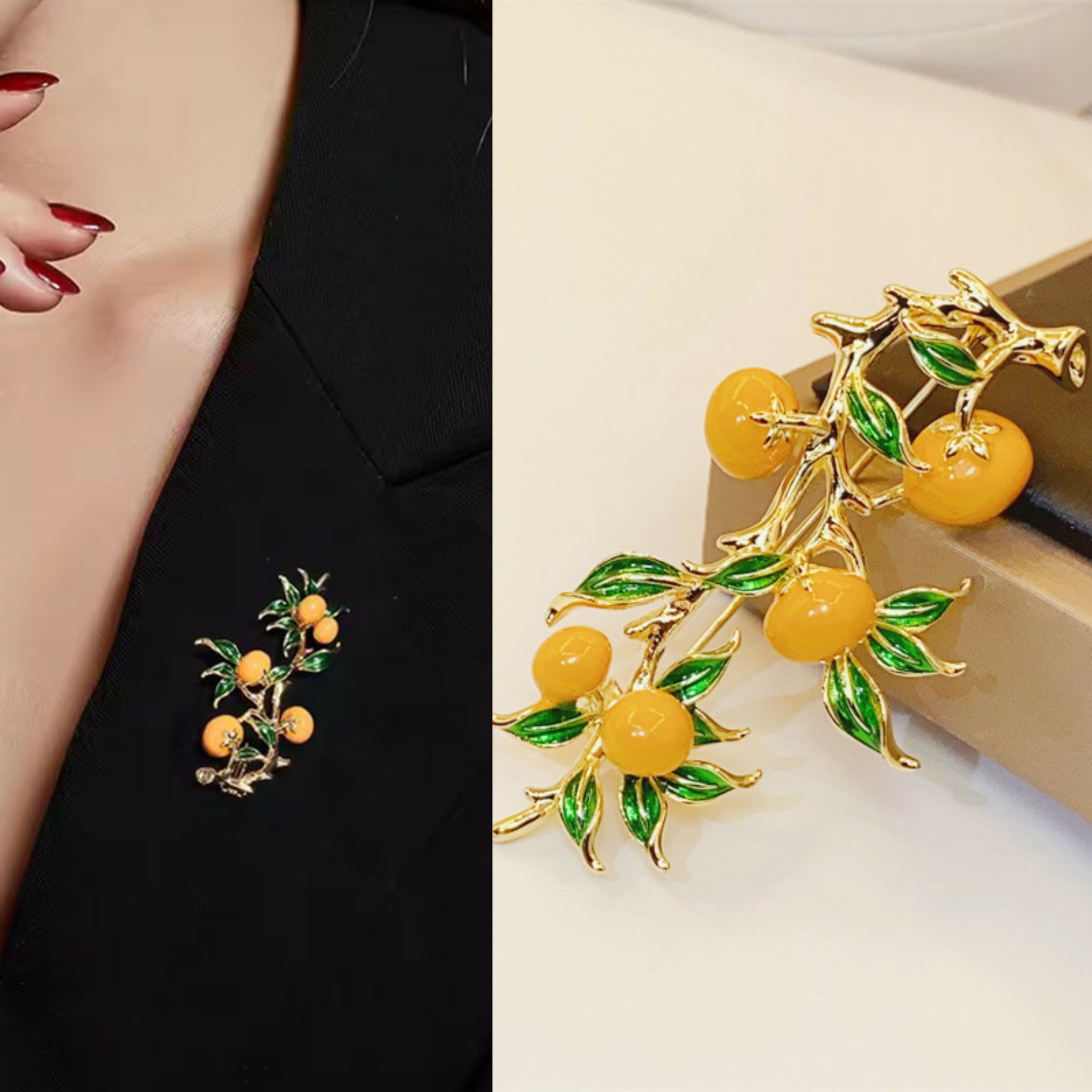Spilla Ruyi con cachi di Capodanno in vendita calda per le donne, spilla cheongsam in stile cinese retrò con goccia d'olio_voghion.com