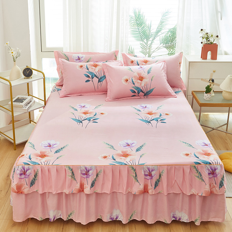 Máscara de cama Simmons transfronteriza, algodón de aloe vera, falda de cama de encaje bilateral de una sola pieza, cubierta de cama de princesa coreana, fábrica al por mayor