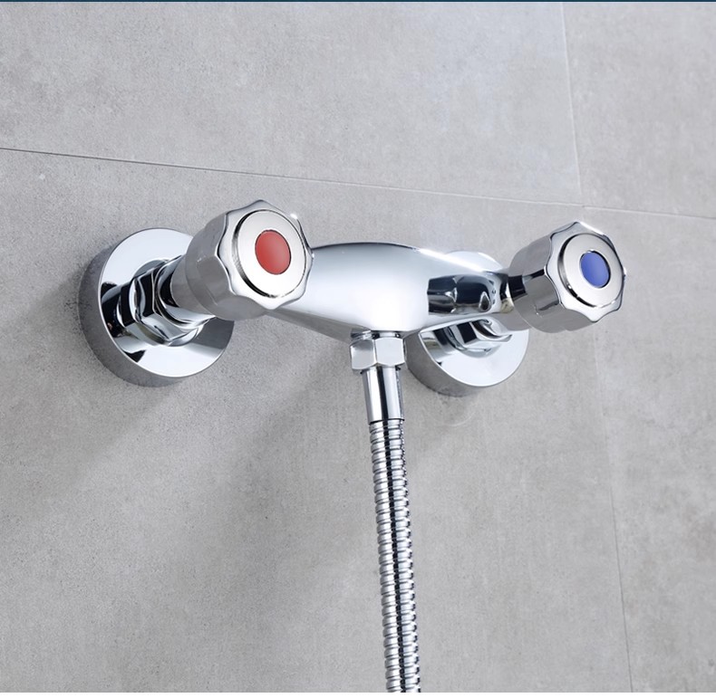 Double-switch shower head faucet, bathroom bathtub faucet, cold and hot fine copper double-handle double-control wall-mounted mixing valve undefined