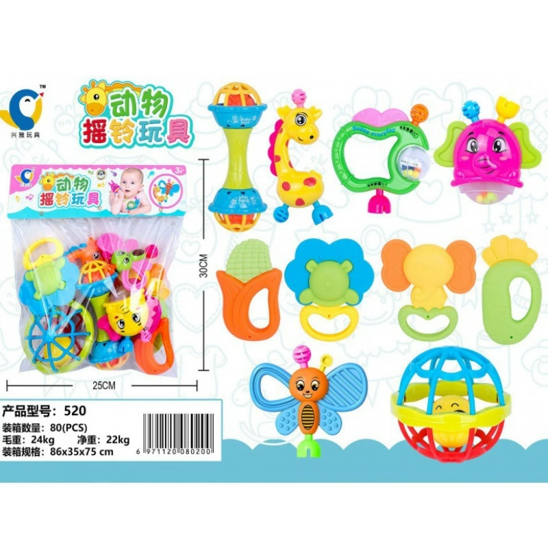 Младенцы и маленькие дети могут жевать набор игрушек-погремушек для прорезывания зубов, мягкая резиновая сумка для детских игрушек 0-1 года, ручная погремушка